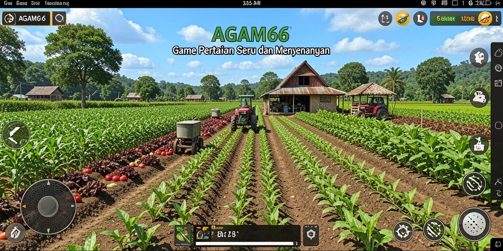 Screenshot gameplay AGAM66 menampilkan ladang subur dan aktivitas pertanian.