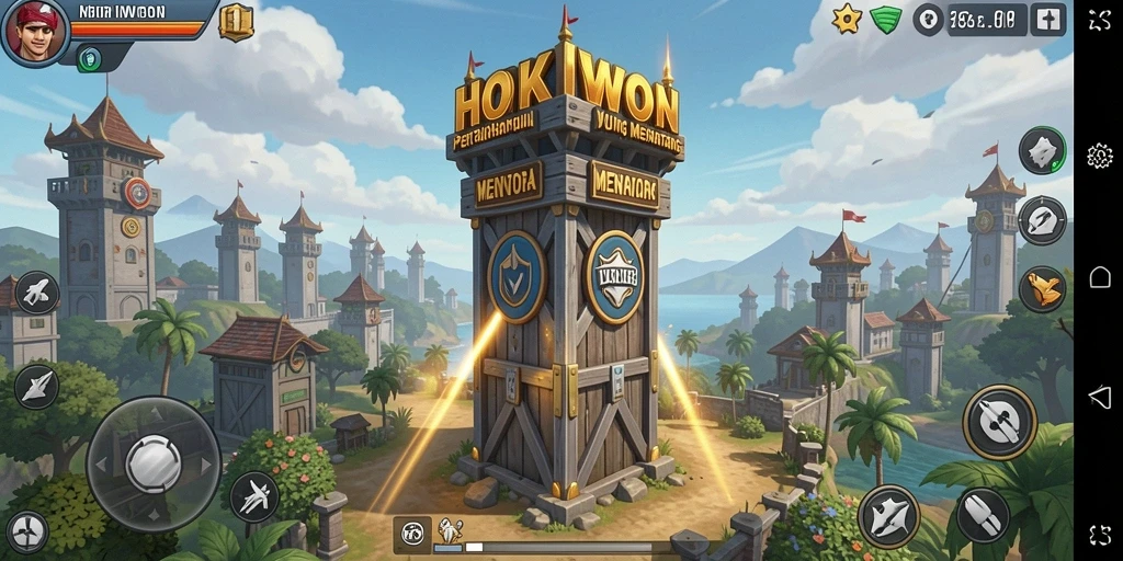 Screenshot gameplay HOKIWON menampilkan aksi tower defense yang mendebarkan.