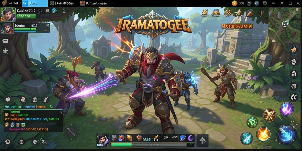 Screenshot dari gameplay IRAMATOGEL menampilkan aksi pertempuran intens di dunia MMORPG.