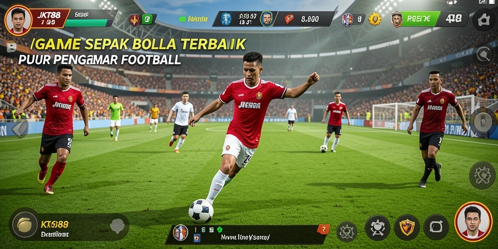 Tampilan gameplay JKT88 dengan aksi sepak bola yang mendebarkan.