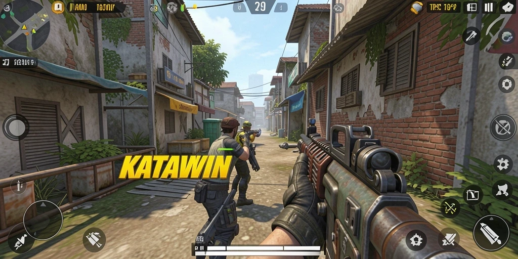 Tampilan gameplay KATAWIN yang penuh aksi dan strategi perang.