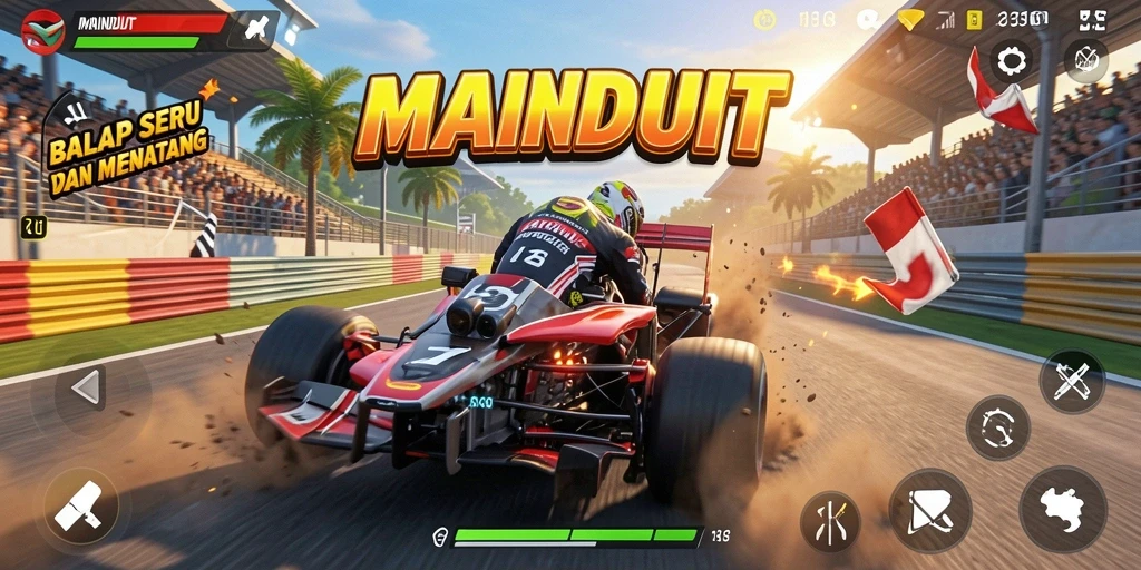 Screenshot gameplay yang menampilkan aksi balapan seru di MAINDUIT.