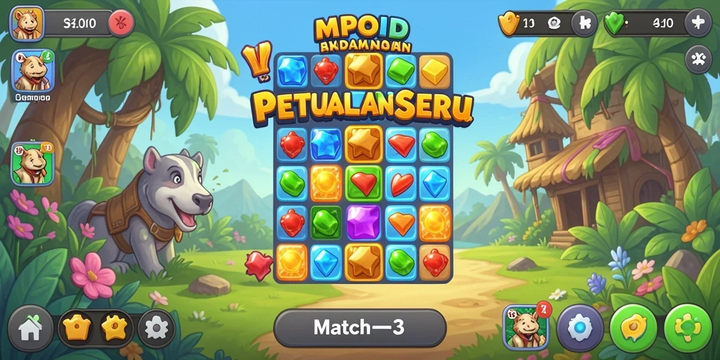 Screenshot gameplay seru dari MPOID dengan tantangan match-3.