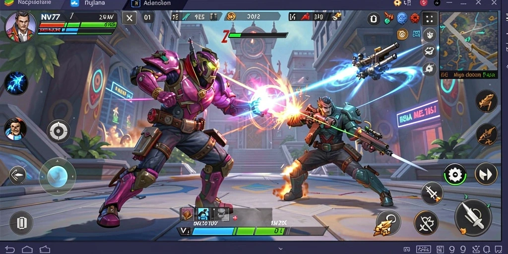 Tampilan gameplay NV77 dengan aksi pertarungan yang mendebarkan.