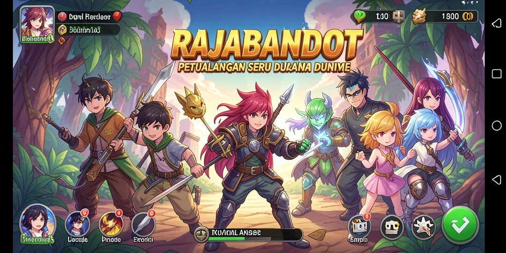 Screenshot gameplay RAJABANDOT dengan karakter anime yang beraksi.