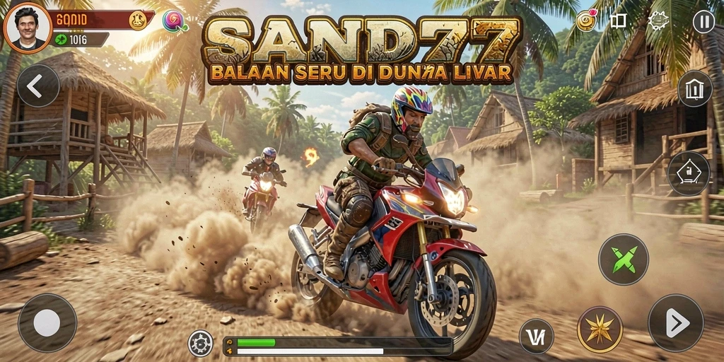Tampilan screenshot gameplay SAND77 dengan aksi balapan yang seru dan mendebarkan.
