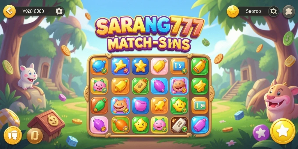 Gameplay seru SARANG777 dengan tantangan Match-3 yang menarik.