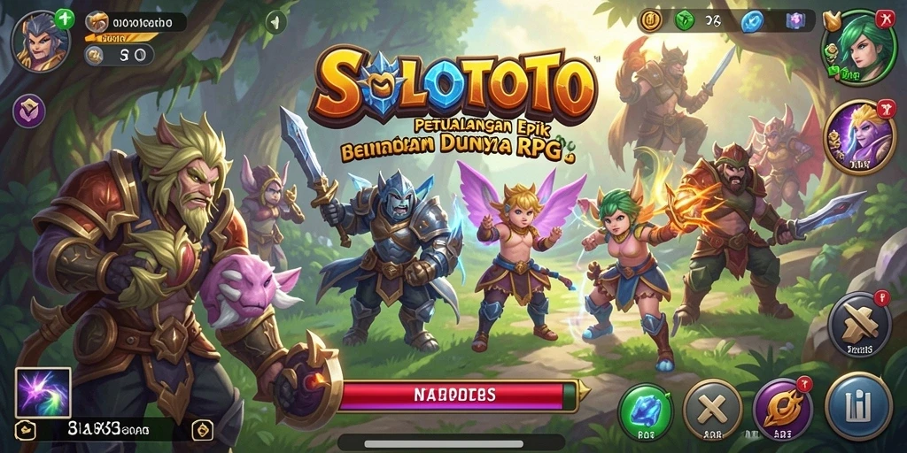 Screenshot SOLOTOTO menampilkan pemain bertarung melawan monster dalam lingkungan RPG.